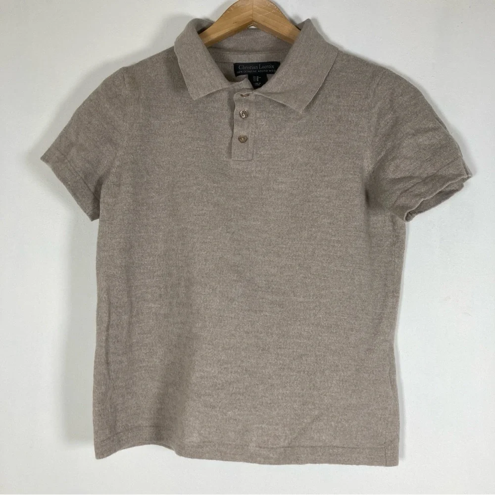 Christian Lacroix Shirt Sweater Men’s Beige Size M Extra fino Merino Wool - Picture 14 of 16